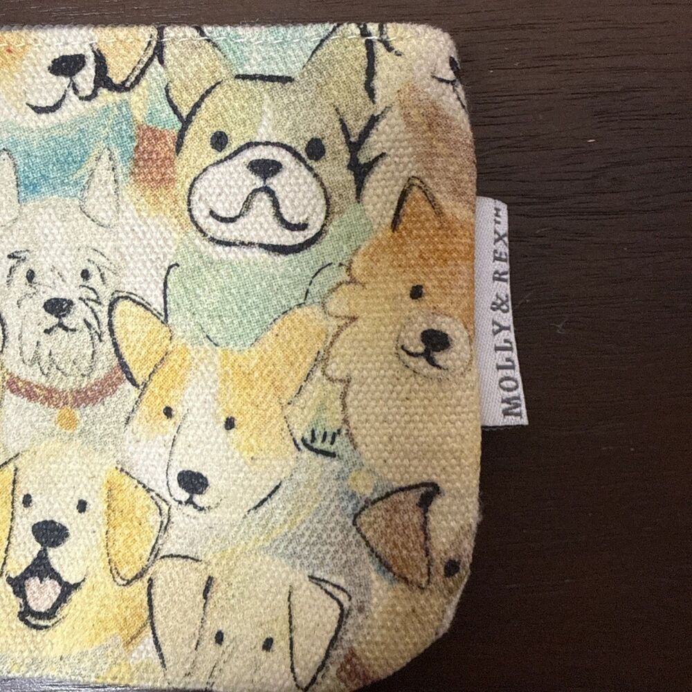 Molly & Rex Travel Zipper  Pouch Canvas Pencil Bag Accessory With Dogs Puppies - Picture 2 of 10
